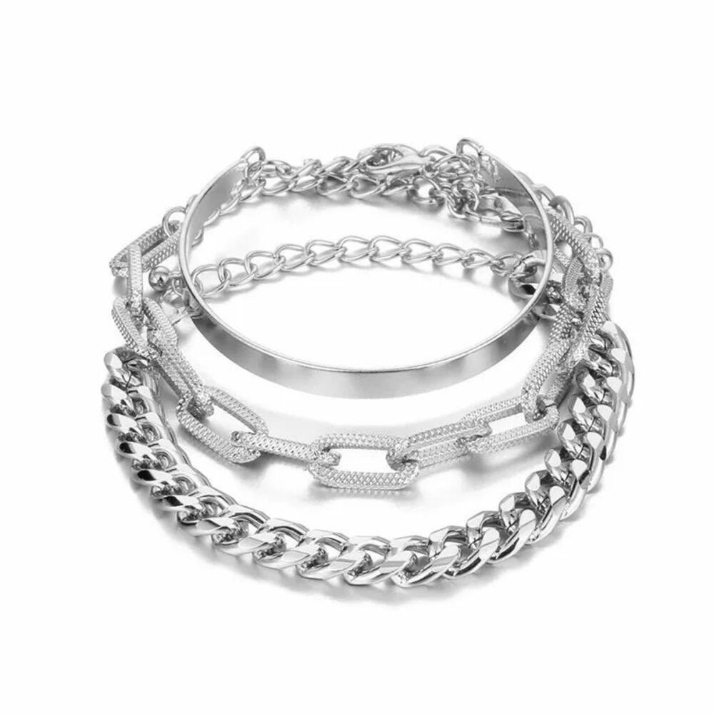 4402 (3) Vintage 80s Punk Curb Cuban Bracelet Chunky Thick Chain Bracelets